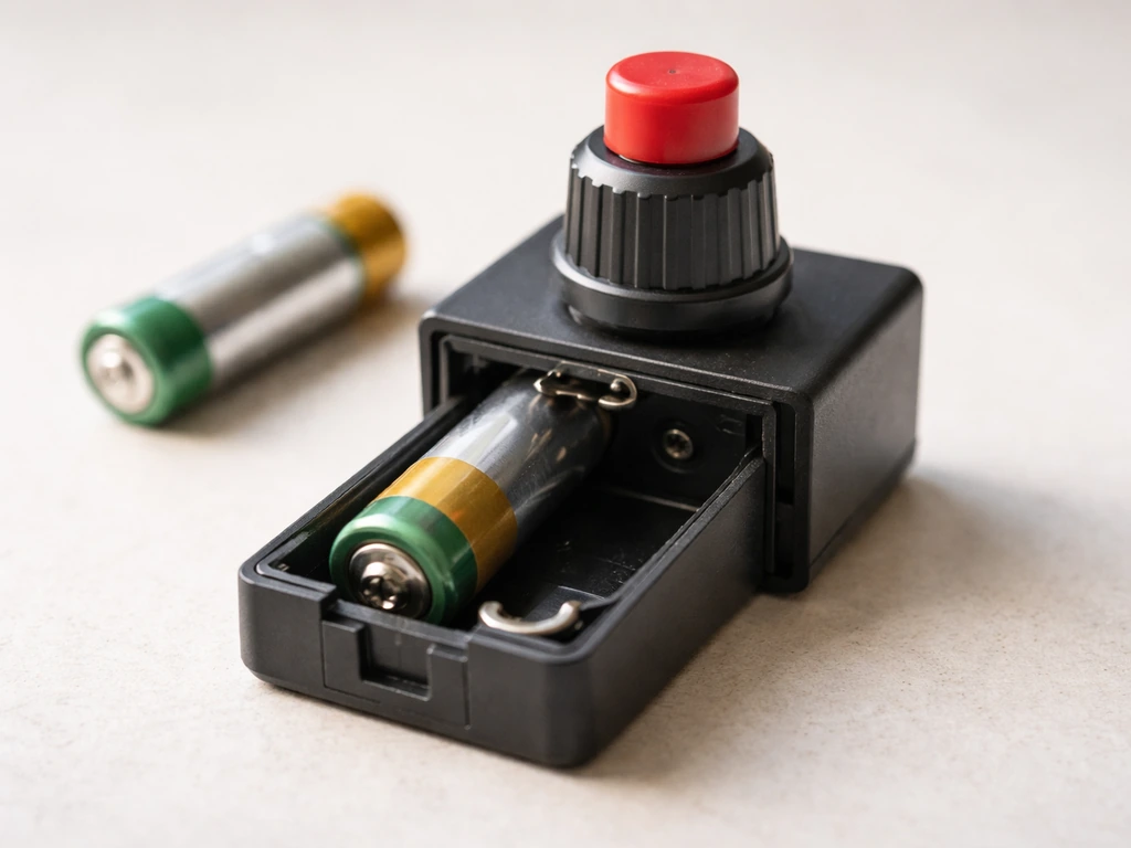 Close-up of a BBQ igniter battery compartment with an AA battery inserted, showing possible weak-battery cause.