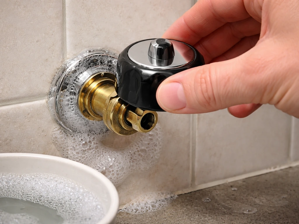 Hand aligning a control knob onto a valve stem with soapy water around the fittings for leak checking