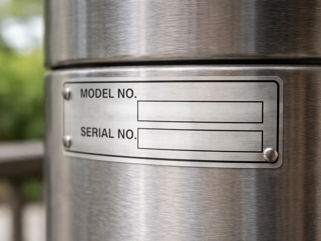 Close-up of a patio heater’s rating label area with model number and serial number fields visible